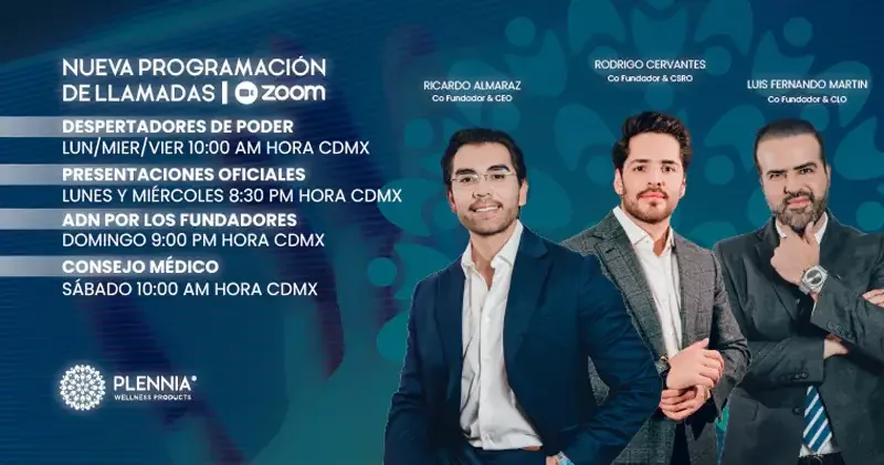 Nueva programación de llamadas por Zoom: Despertadores de poder, Presentaciones de negocio, Presentaciones oficiales, ADN por los fundadores y Consejo médico.