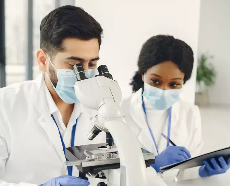 Médicos del consejo de Plennia revisando resultados