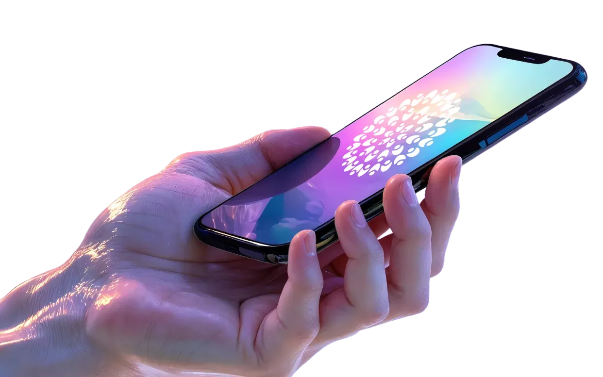 Mano sosteniendo un teléfono con Plennia Wave